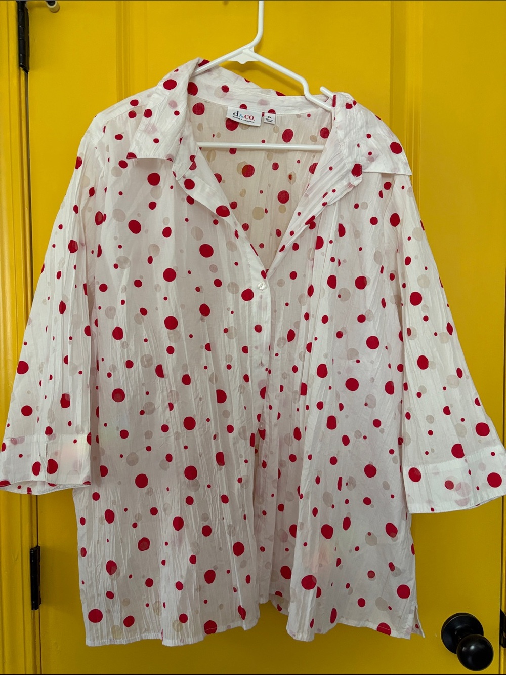 d & co. White Blouse with Red Polka Dots